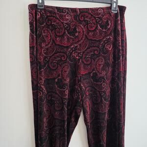 Coldwater Creek Womens Velour Pants Size 1X Red Paisley Vamp Whimsigoth VTG